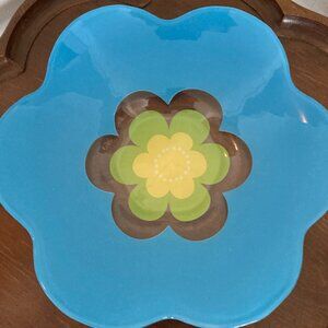 Colorful painted glass flower dish